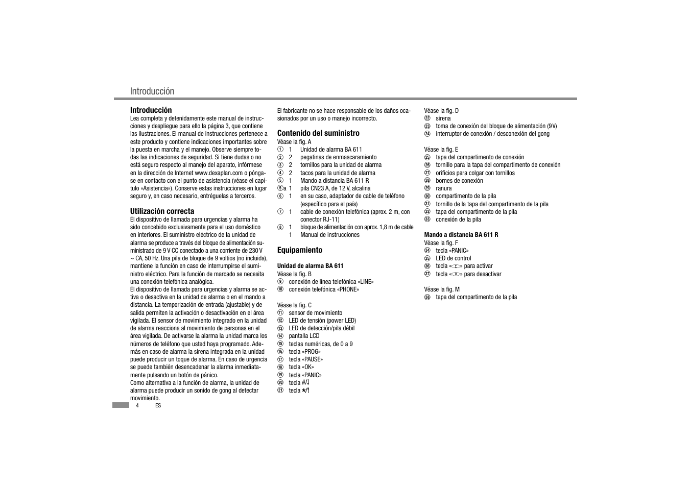 Introducción | Dexaplan BA 611 User Manual | Page 5 / 50