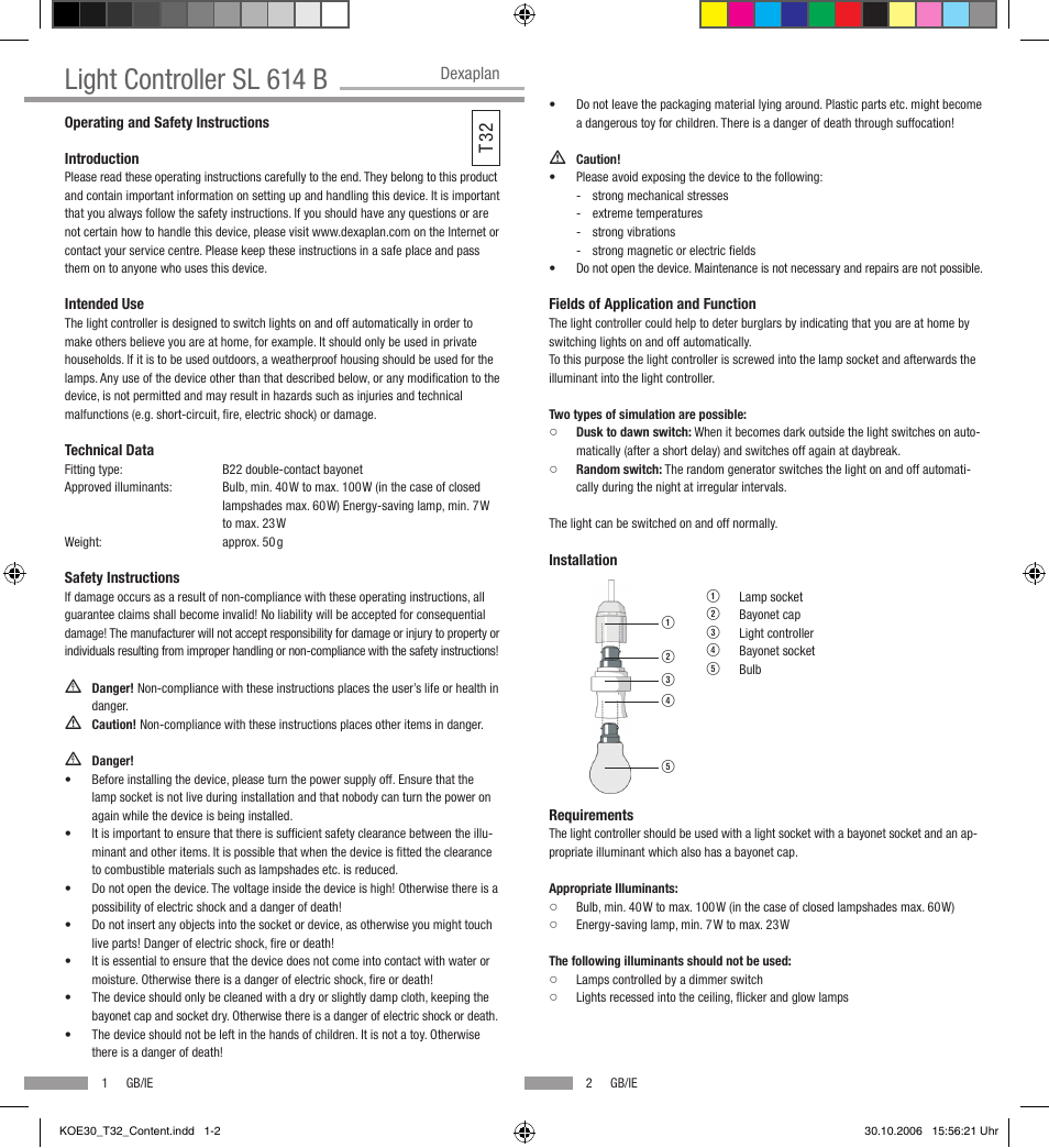 Dexaplan SL 614 / 614 B User Manual | 2 pages