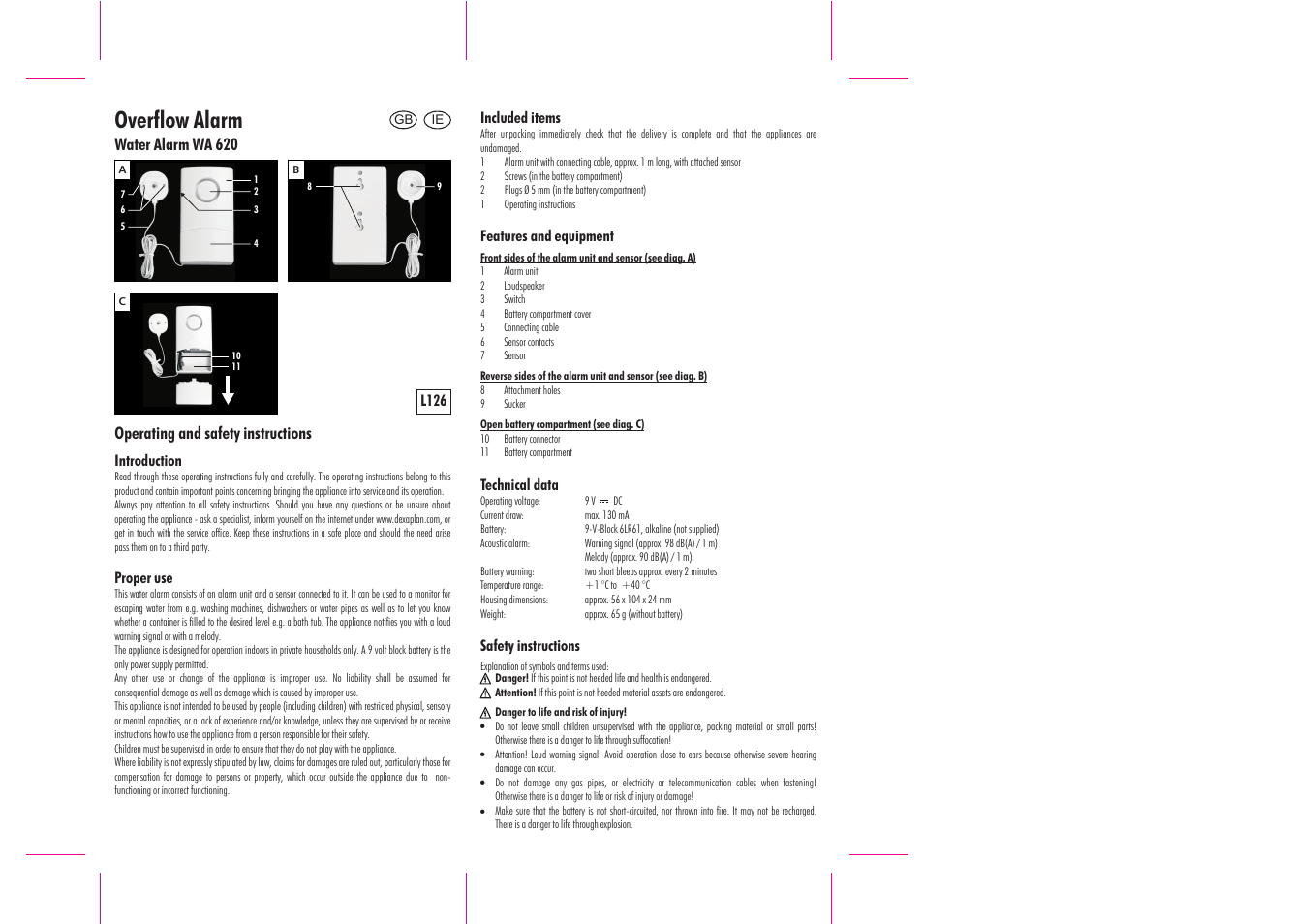 Dexaplan WA 620 User Manual | 2 pages