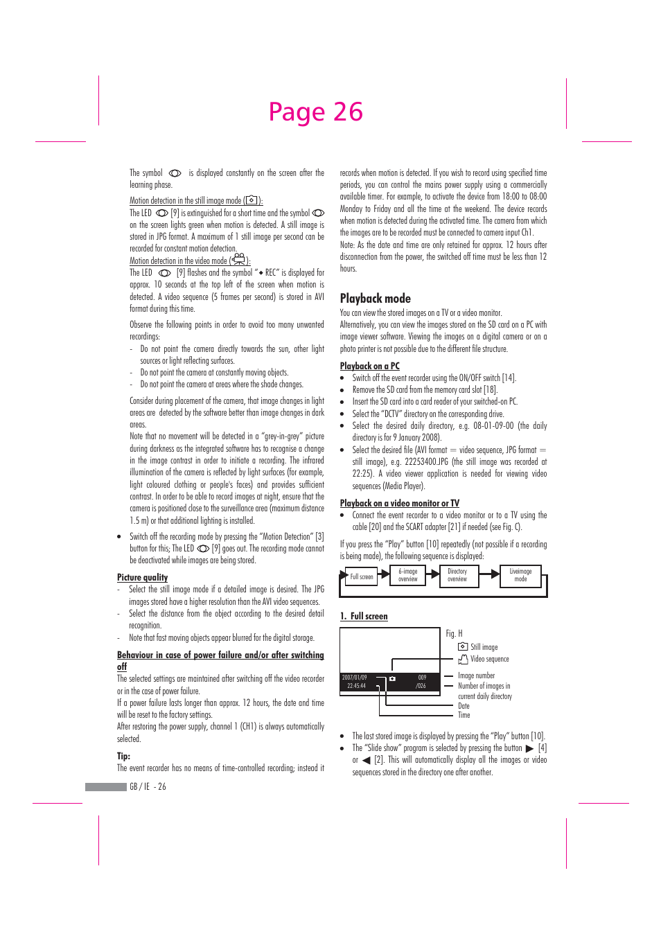 Page 26, Playback mode | Dexaplan DV 622 User Manual | Page 24 / 34