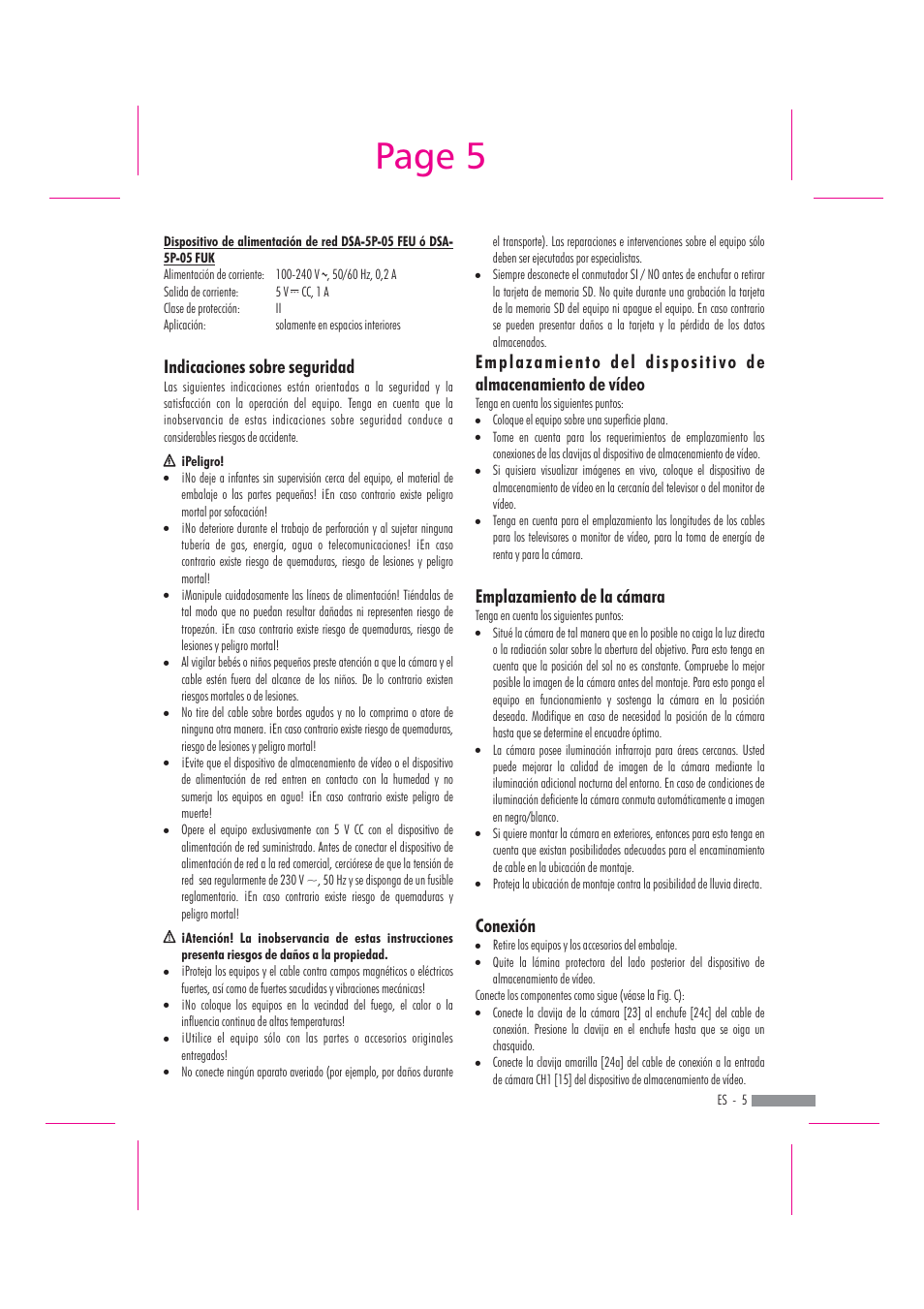 Page 5, Indicaciones sobre seguridad | Dexaplan DV 622 User Manual | Page 3 / 34