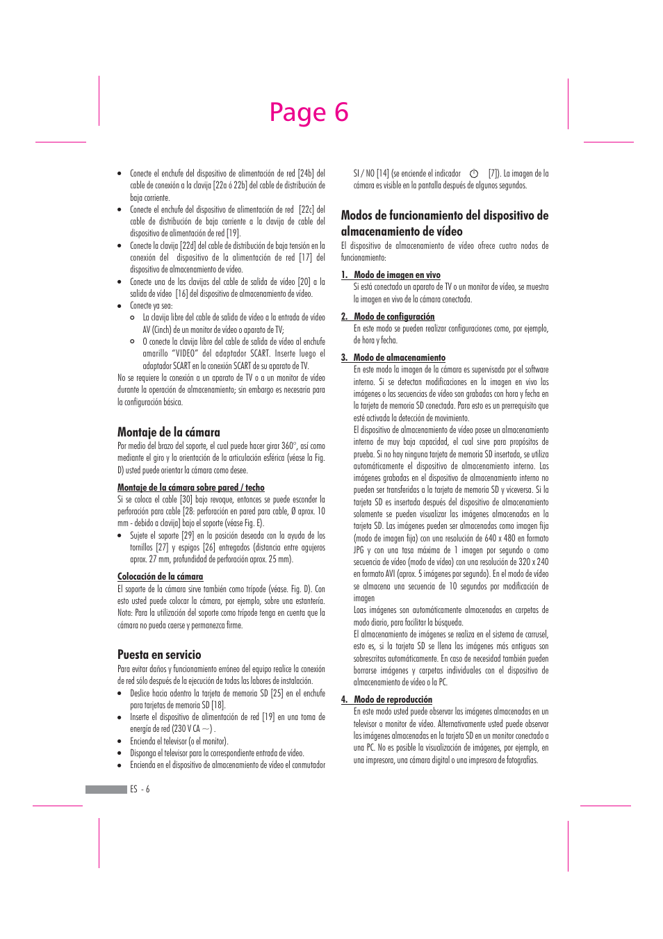 Page 6, Montaje de la cámara puesta en servicio | Dexaplan DV 622 User Manual | Page 4 / 34