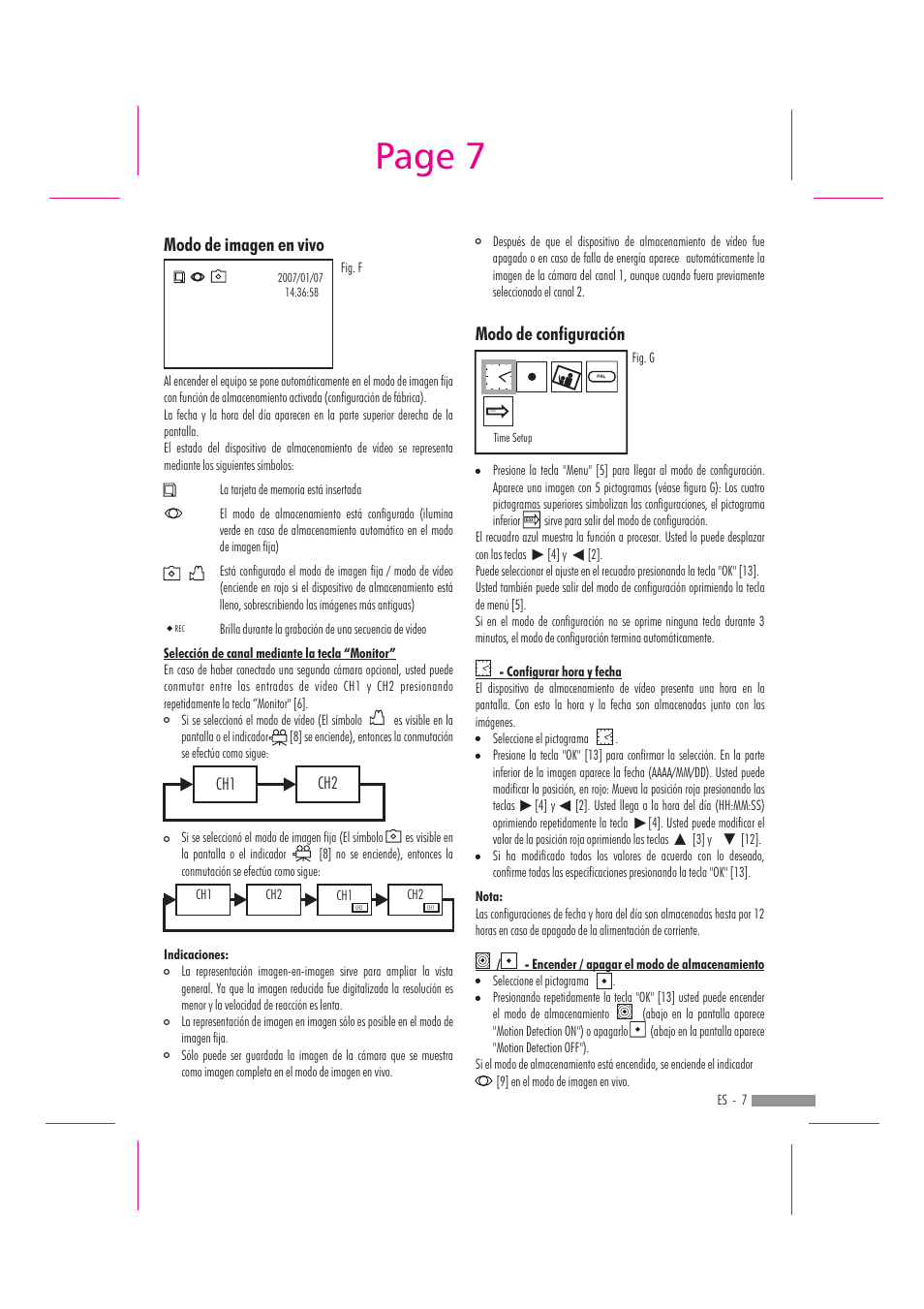 Page 7, Modo de imagen en vivo, Modo de configuración | Dexaplan DV 622 User Manual | Page 5 / 34