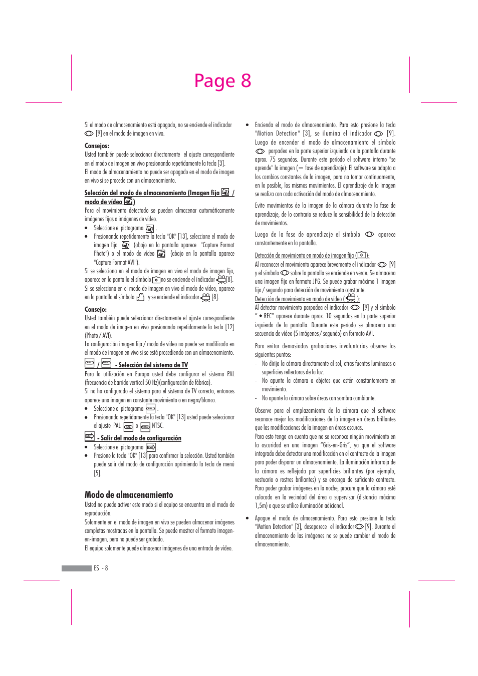 Page 8, Modo de almacenamiento | Dexaplan DV 622 User Manual | Page 6 / 34