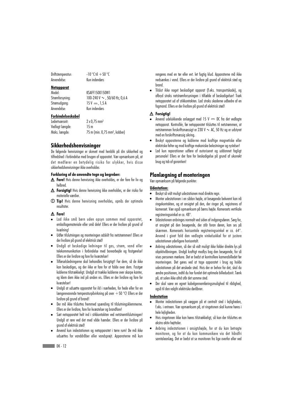 Planlægning af monteringen, Sikkerhedshenvisninger | Dexaplan VT 623 User Manual | Page 10 / 22