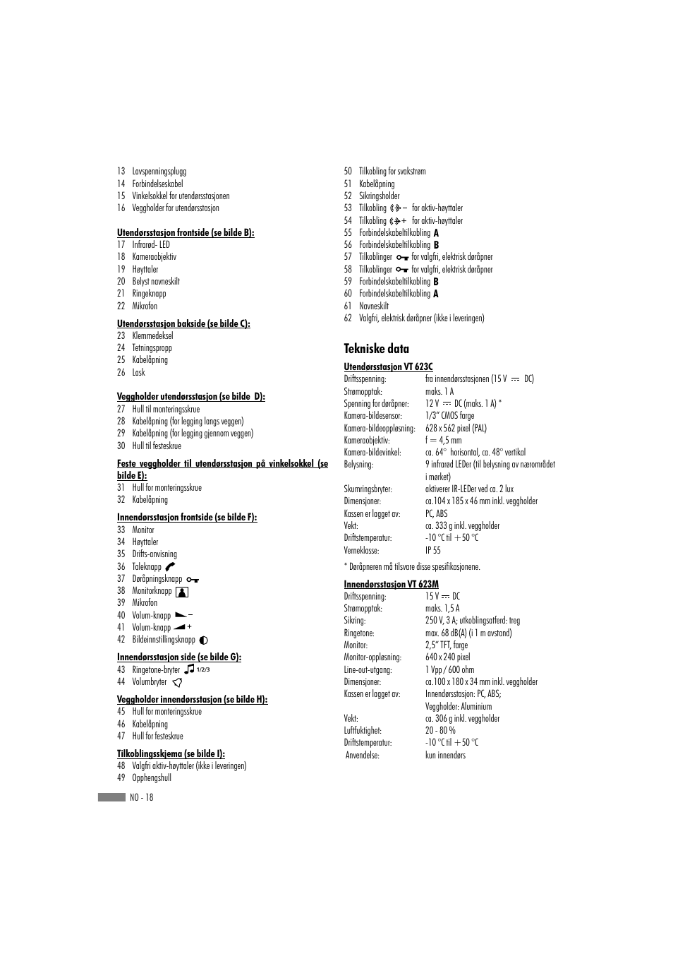 Tekniske data | Dexaplan VT 623 User Manual | Page 16 / 22