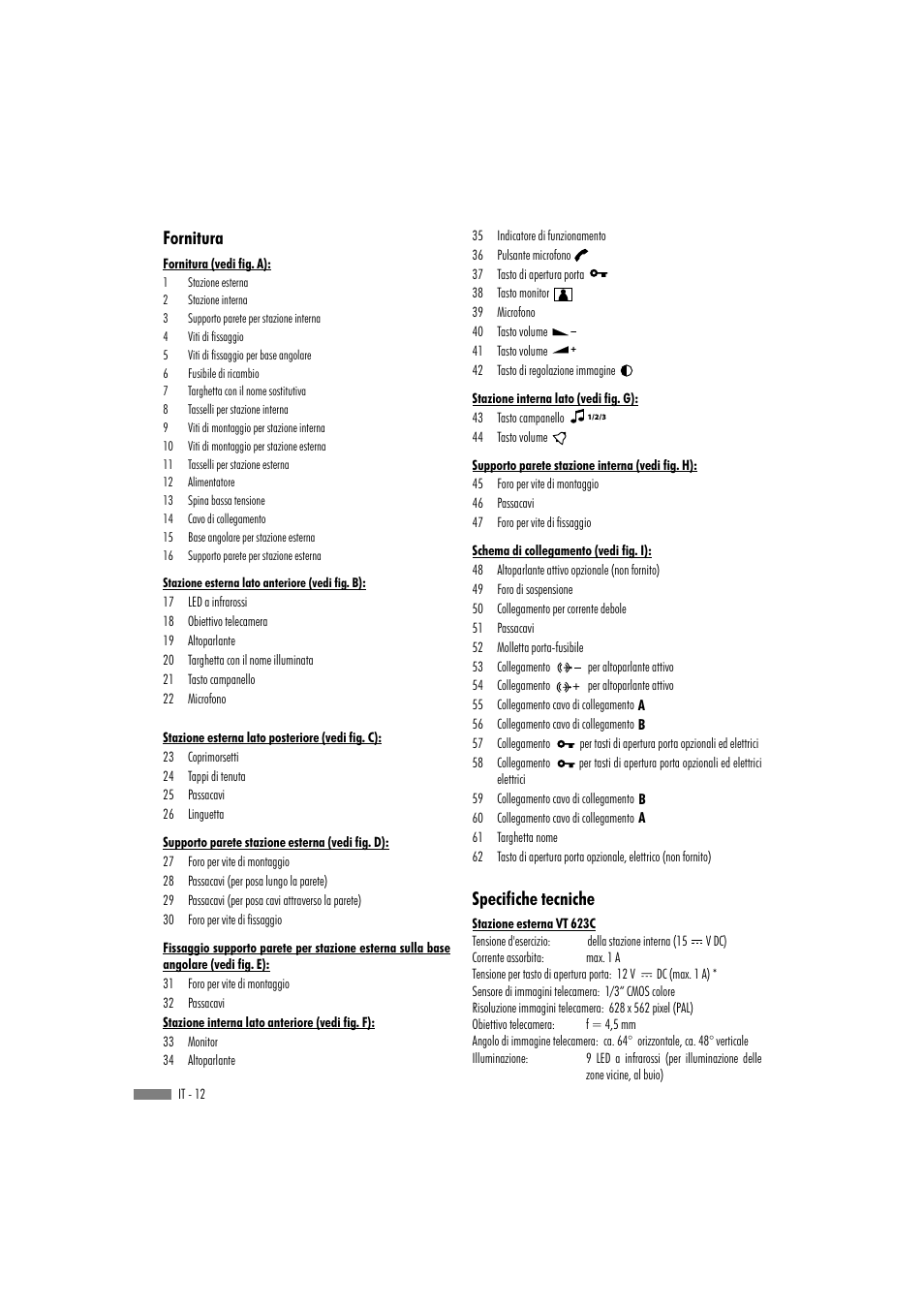 Fornitura, Specifiche tecniche | Dexaplan VT 623 User Manual | Page 10 / 30