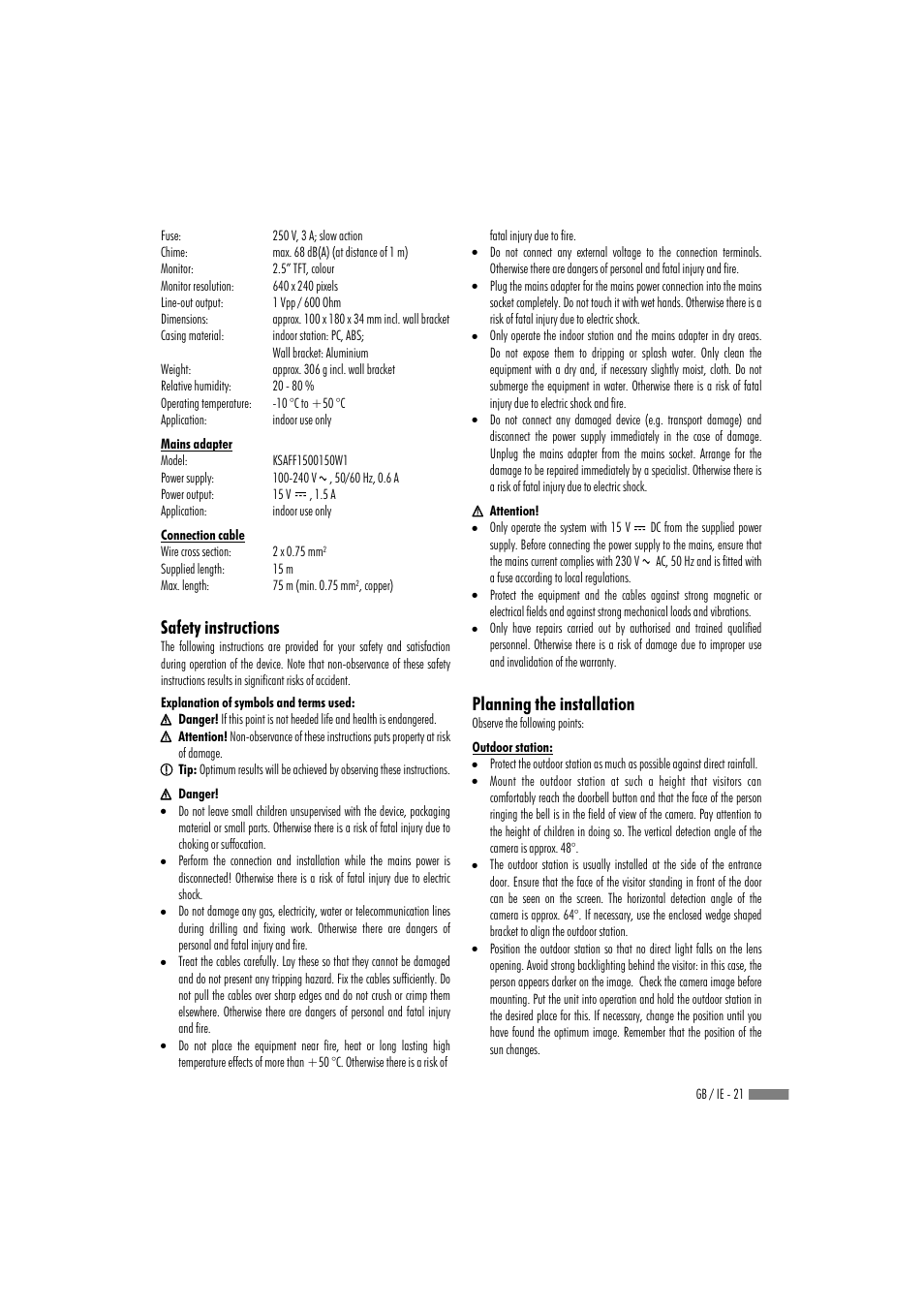 Safety instructions, Planning the installation | Dexaplan VT 623 User Manual | Page 19 / 30