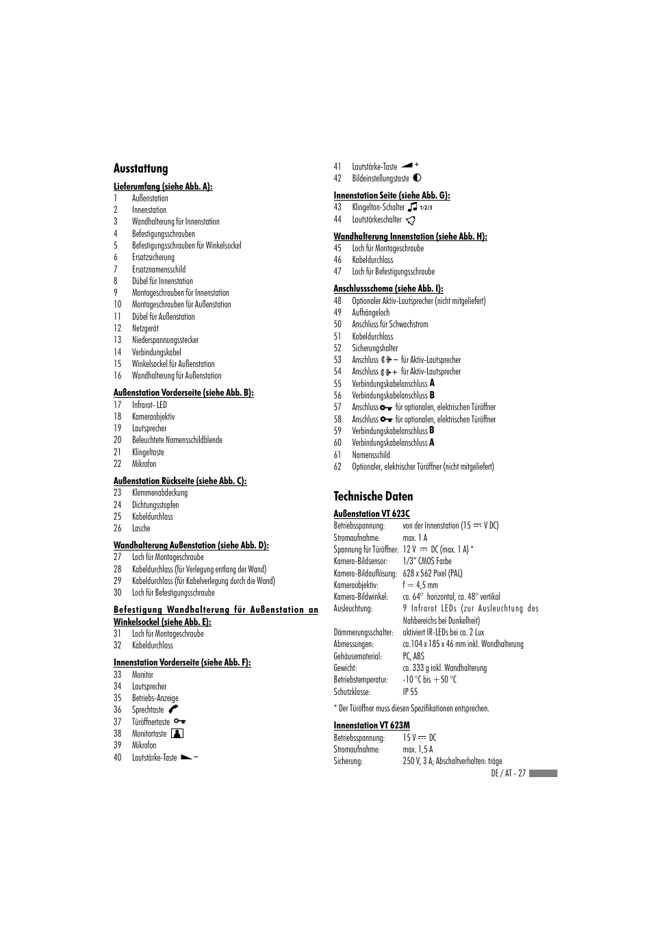 Ausstattung, Technische daten | Dexaplan VT 623 User Manual | Page 25 / 30