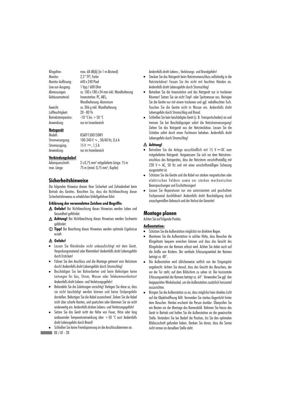 Sicherheitshinweise, Montage planen | Dexaplan VT 623 User Manual | Page 26 / 30