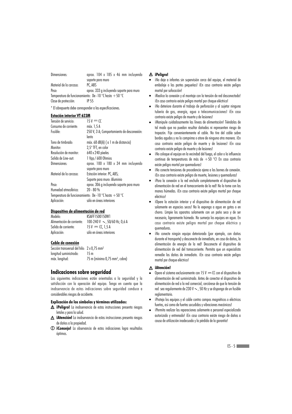 Indicaciones sobre seguridad | Dexaplan VT 623 User Manual | Page 3 / 30