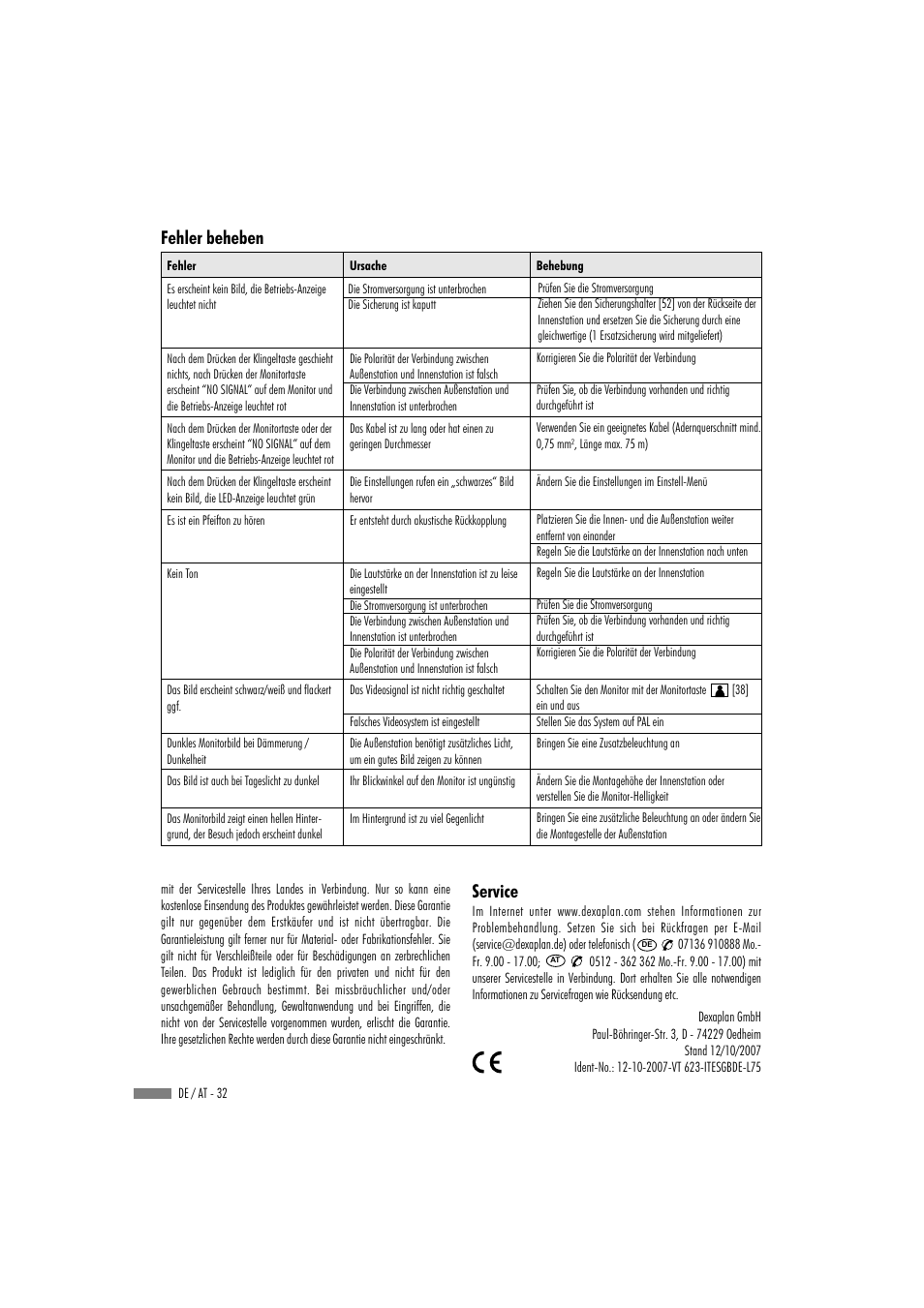 Fehler beheben, Service | Dexaplan VT 623 User Manual | Page 30 / 30