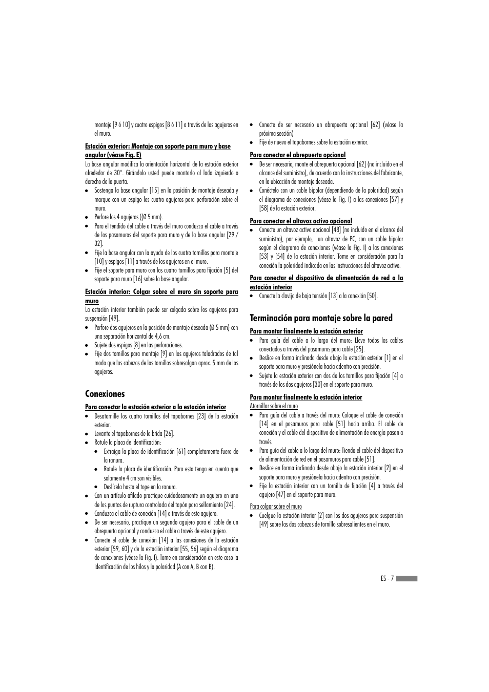 Terminación para montaje sobre la pared, Conexiones | Dexaplan VT 623 User Manual | Page 5 / 30