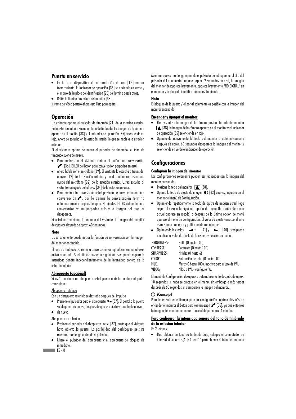Configuraciones, Puesta en servicio operación | Dexaplan VT 623 User Manual | Page 6 / 30