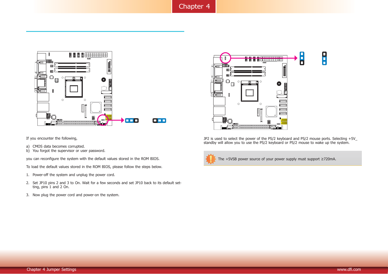 Chapter 4 - jumper settings, Clear cmos, Ps/2 power select | Chapter 4 chapter 4 - jumper settings, Clear cmos ps/2 power select | DFI DT122-HR Manual User Manual | Page 17 / 90