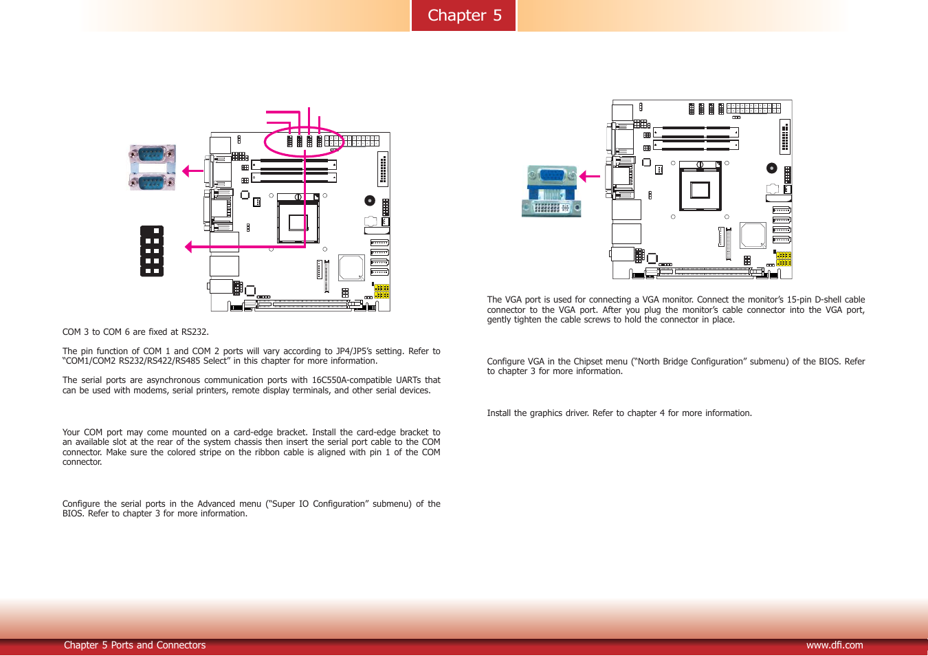 Chapter 5, Com (serial) ports vga port | DFI DT122-HR Manual User Manual | Page 22 / 90