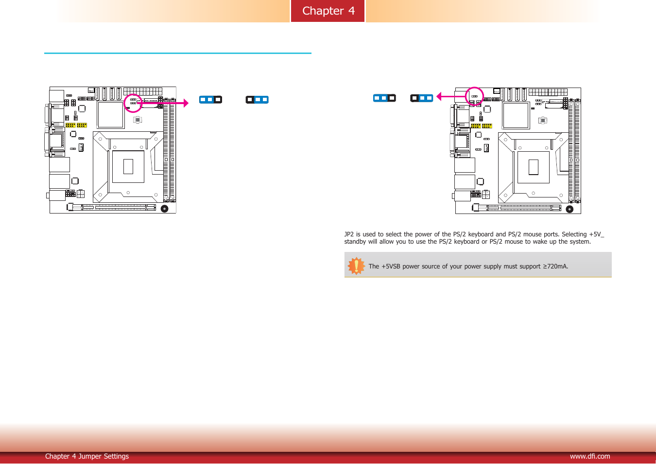 Chapter 4 - jumper settings, Clear cmos, Ps/2 power select | Chapter 4 chapter 4 - jumper settings, Clear cmos ps/2 power select | DFI DT122-SB Manual User Manual | Page 17 / 85