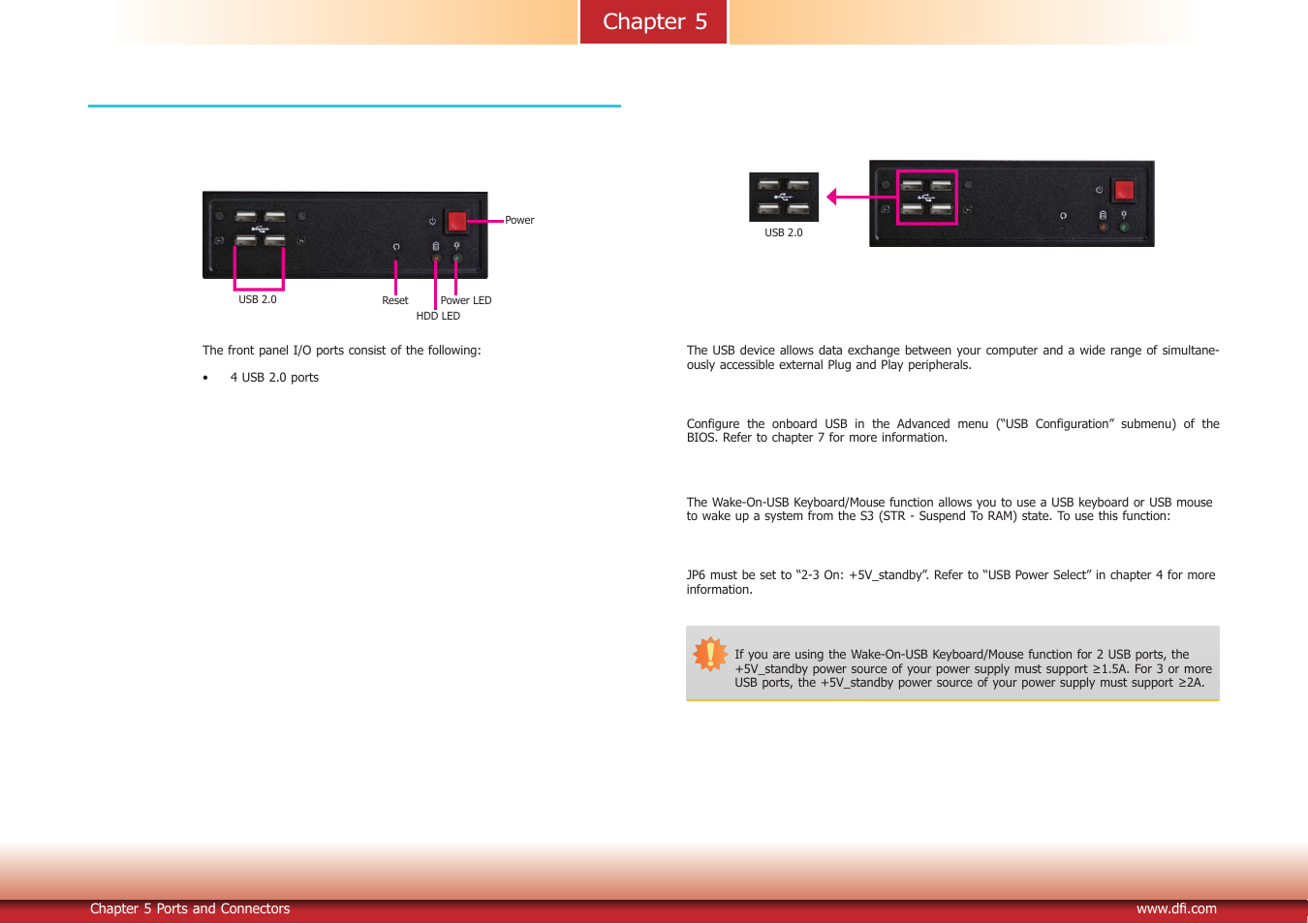 Chapter 5 - ports and connectors, Front panel i/o ports | DFI ES520-CD Manual User Manual | Page 17 / 69
