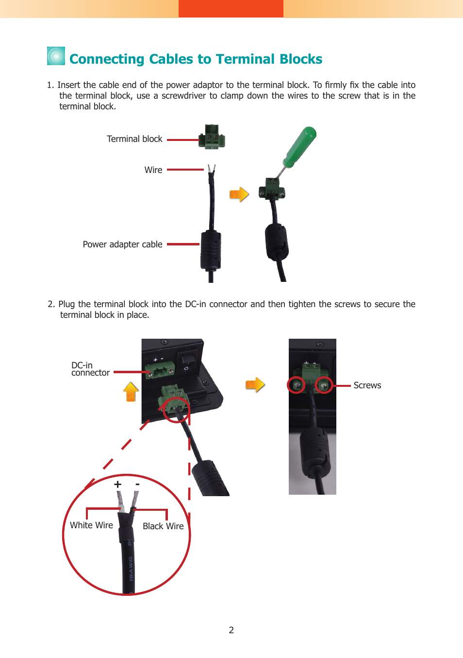 Connecting cables to terminal blocks | DFI KS200 Installation Guide User Manual | Page 2 / 3