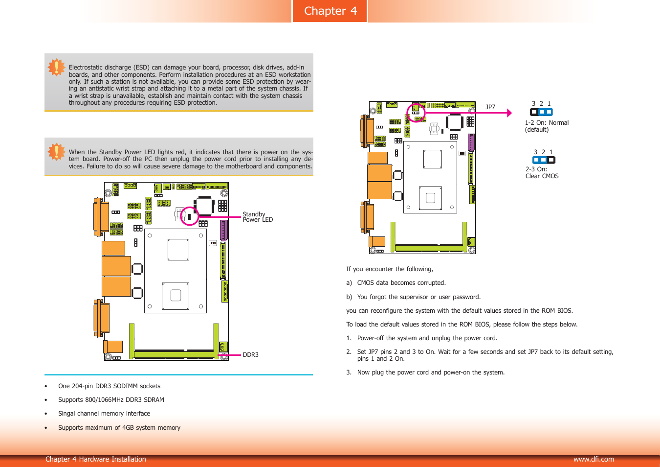 System memory, Jumper settings, Chapter 4 | DFI KS230-CD Manual User Manual | Page 23 / 72