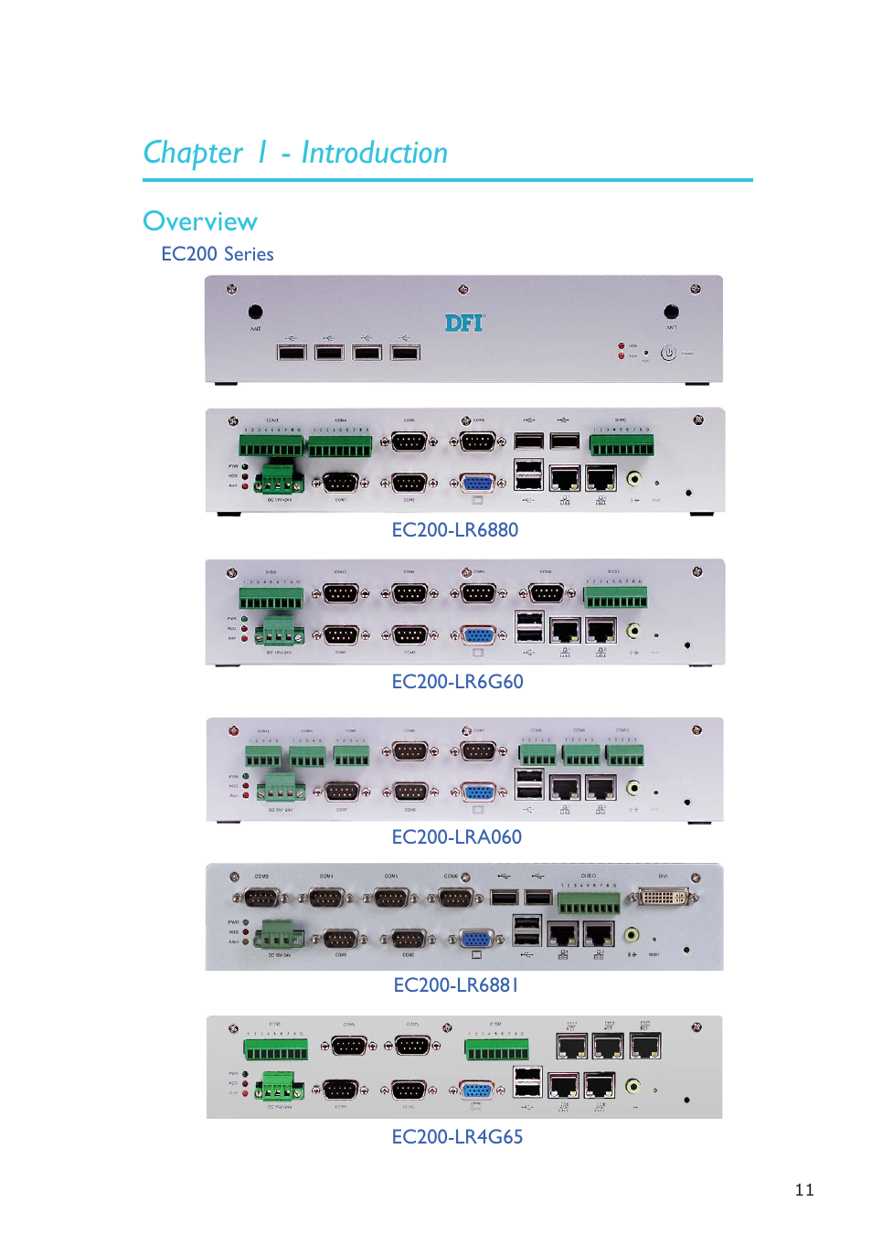 Chapter 1 - introduction, Overview | DFI EC200 Series User Manual | Page 11 / 204