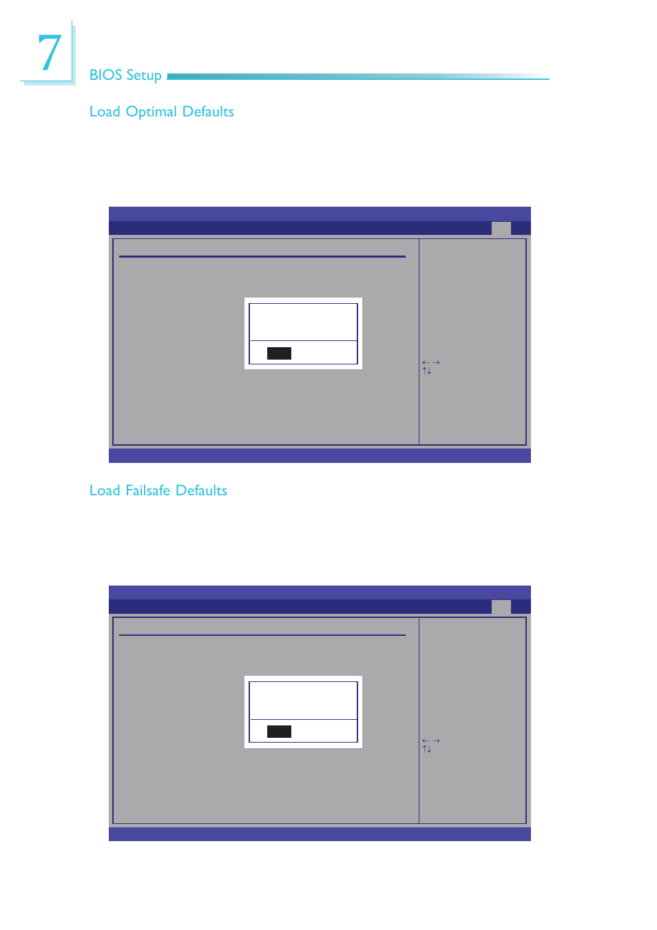 Bios setup load optimal defaults, Load failsafe defaults | DFI EC200 Series User Manual | Page 154 / 204