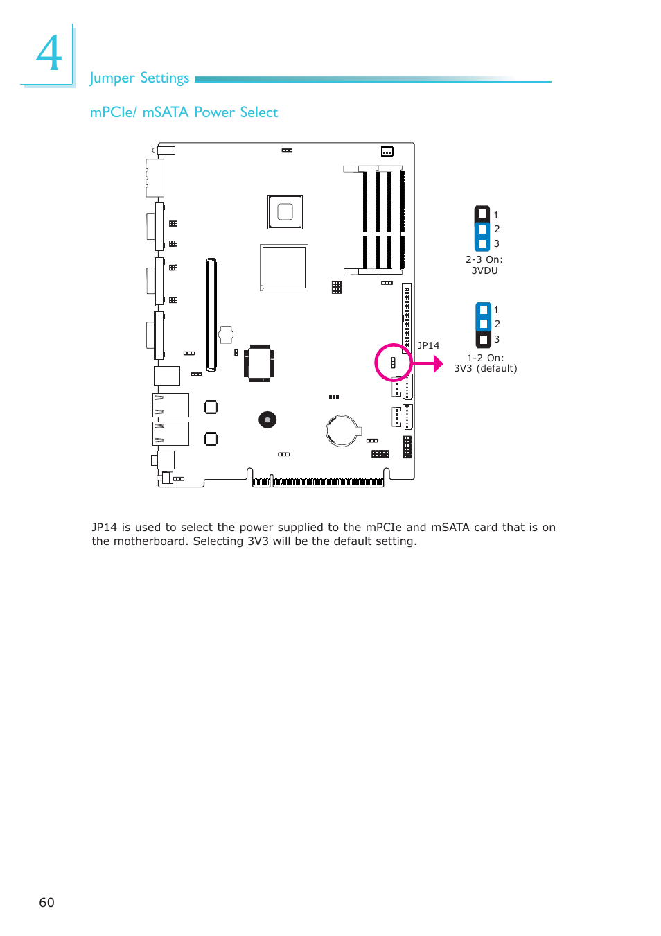 Jumper settings, Mpcie/ msata power select | DFI EC200 Series User Manual | Page 60 / 204
