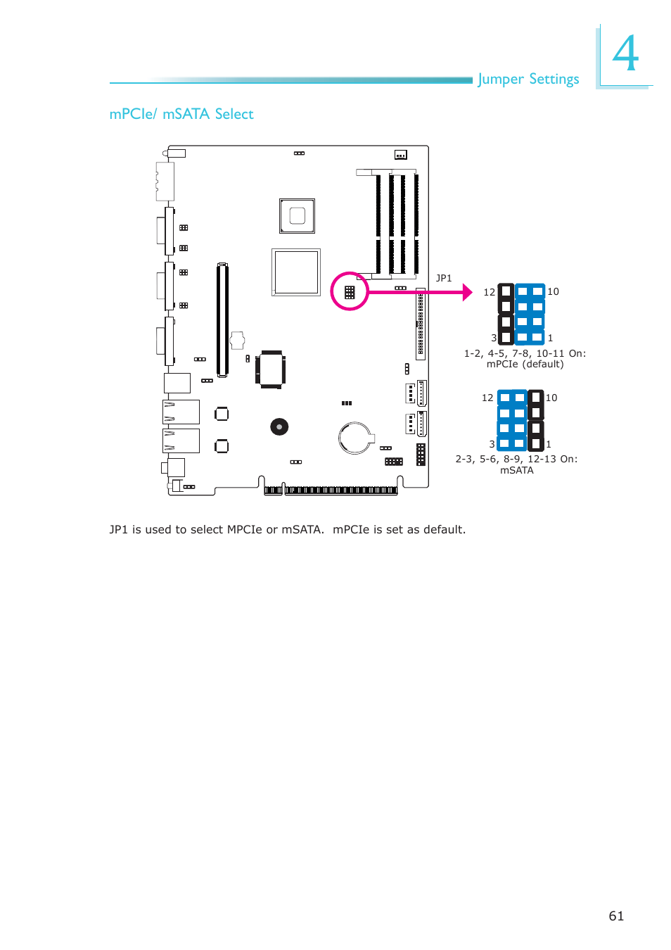 Jumper settings mpcie/ msata select | DFI EC200 Series User Manual | Page 61 / 204