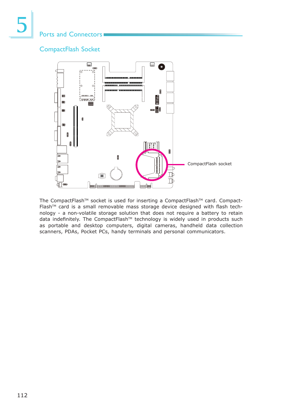 Ports and connectors, Compactflash socket | DFI EC300 Series User Manual | Page 112 / 206