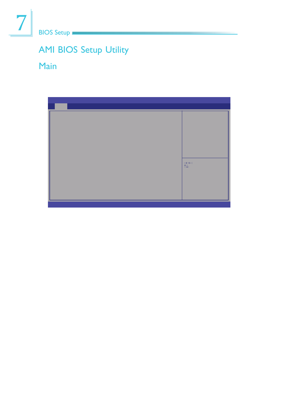 Ami bios setup utility, Main, Bios setup | DFI EC300 Series User Manual | Page 118 / 206