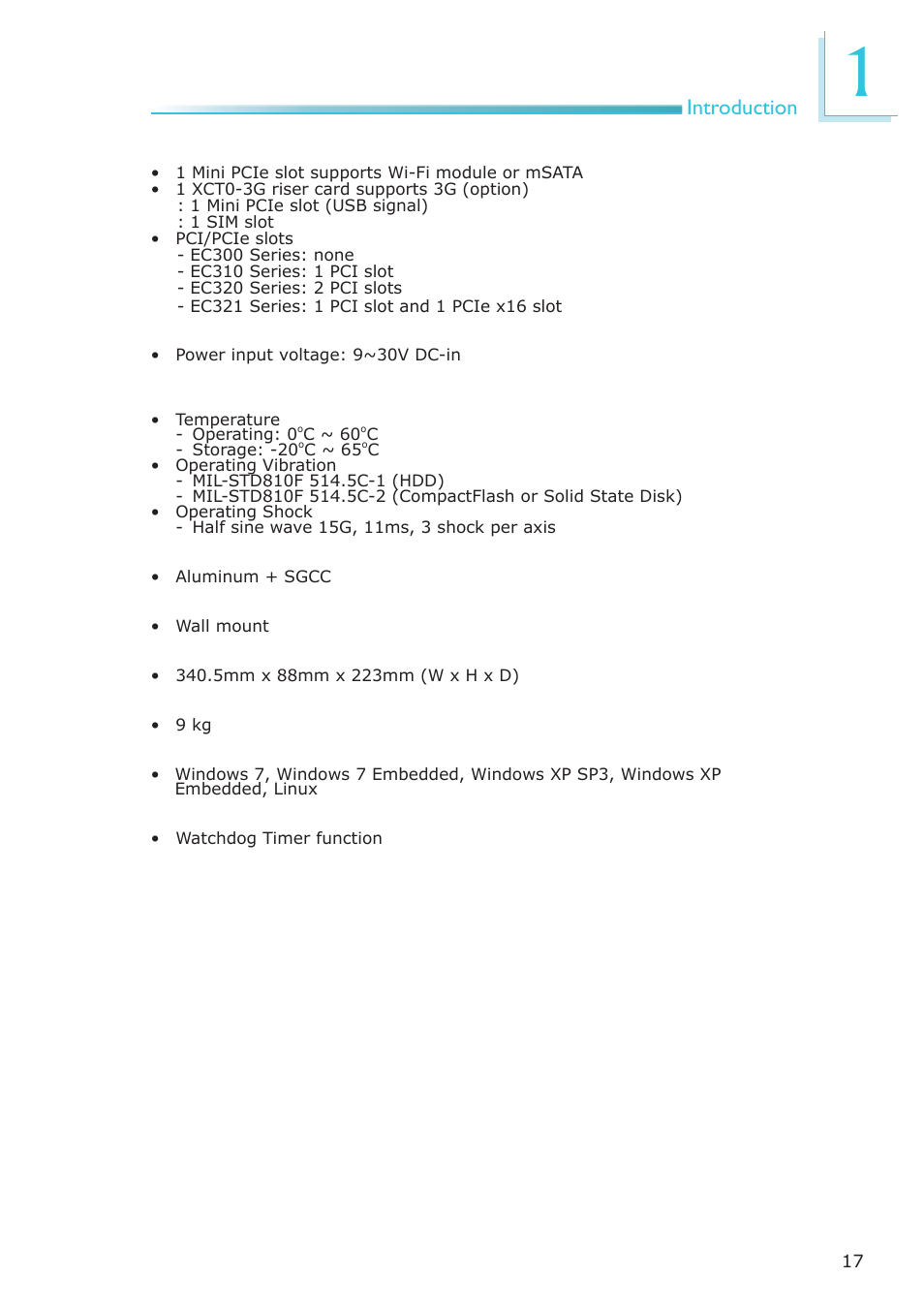 Introduction | DFI EC300 Series User Manual | Page 17 / 206