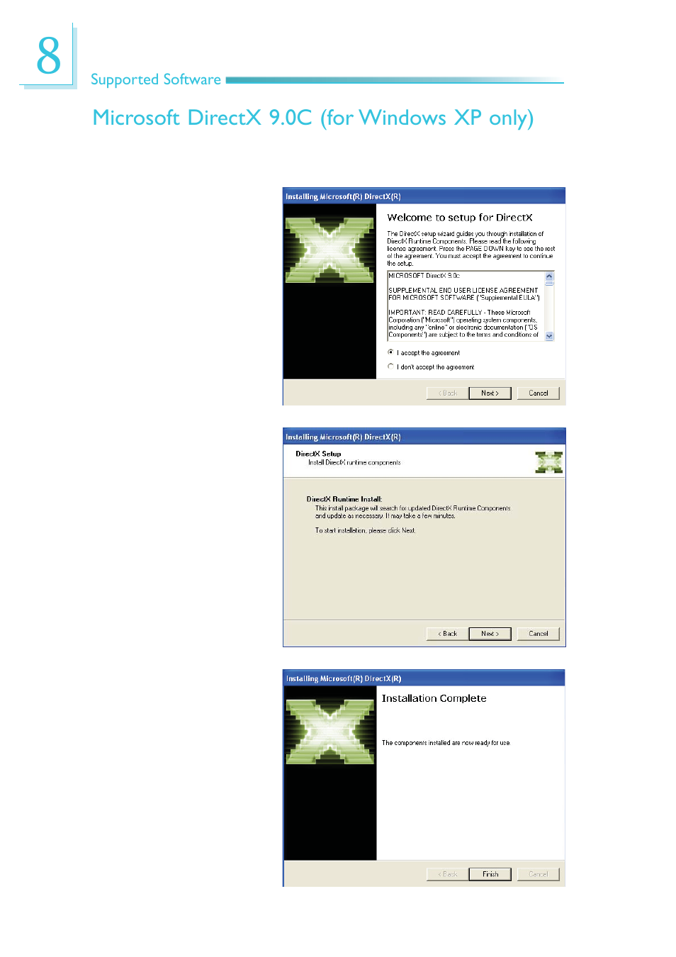 Microsoft directx 9.0c (for windows xp only) | DFI EC300 Series User Manual | Page 182 / 206