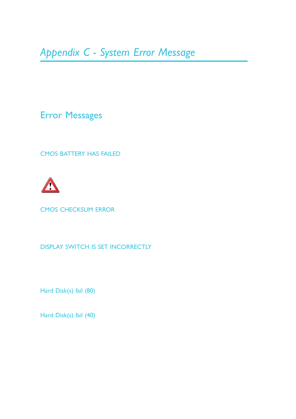 Appendix c - system error message, Error messages | DFI EC300 Series User Manual | Page 202 / 206