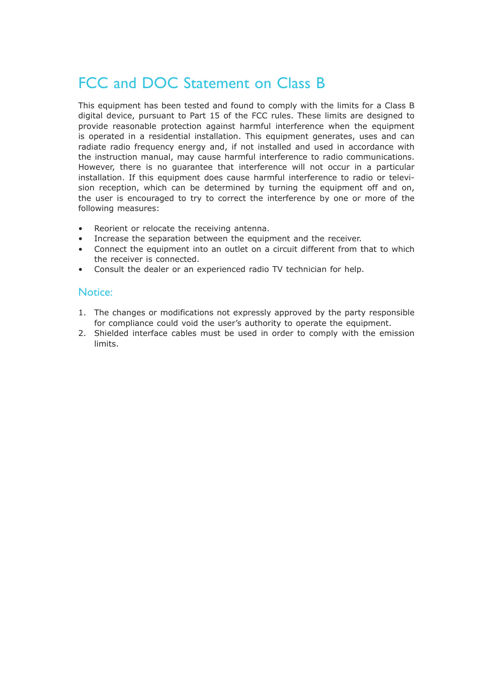 Fcc and doc statement on class b, Notice | DFI EC300 Series User Manual | Page 3 / 206