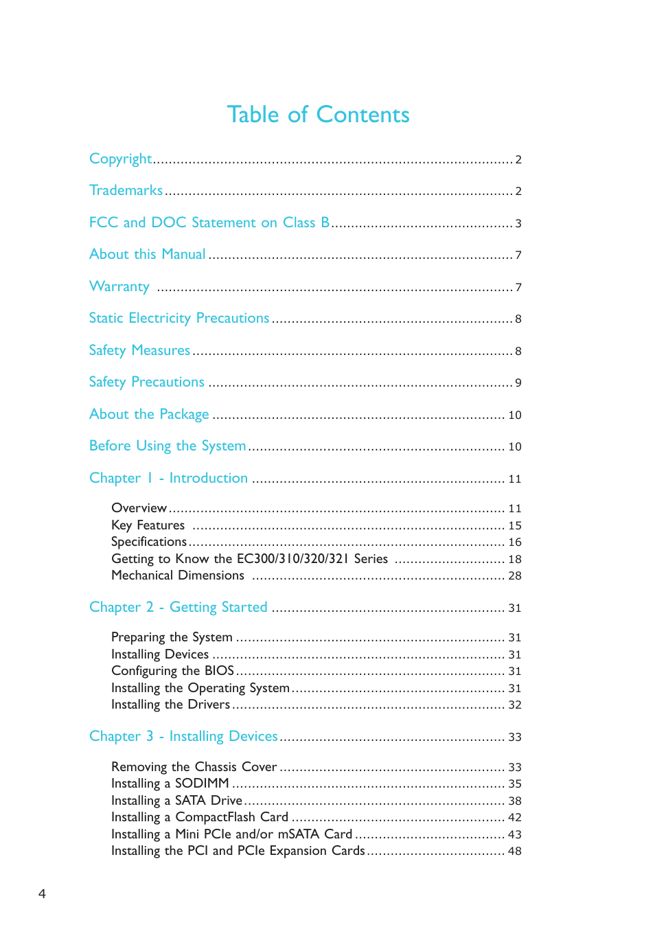 DFI EC300 Series User Manual | Page 4 / 206