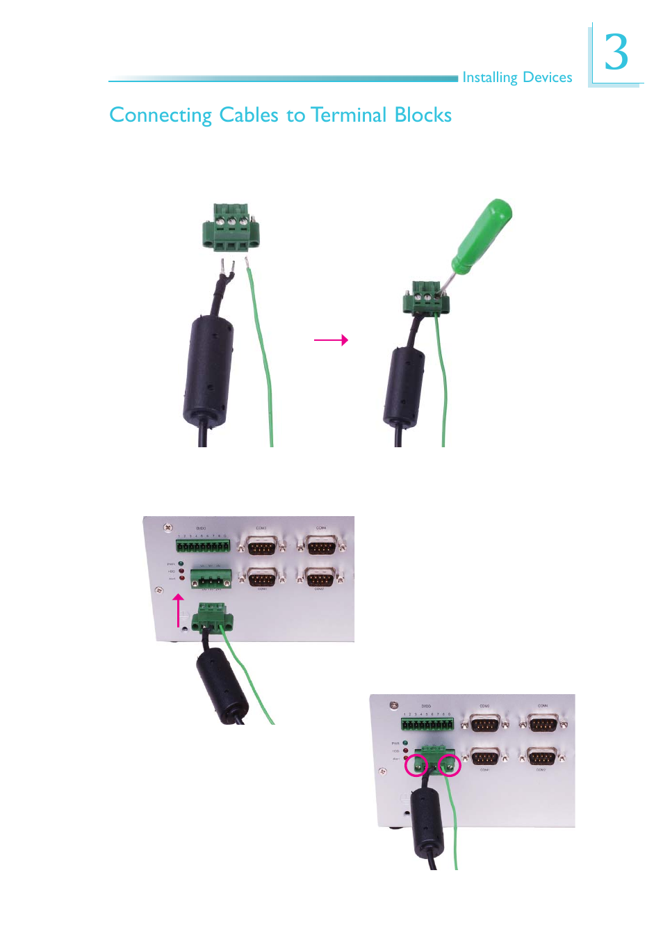 Connecting cables to terminal blocks | DFI EC300 Series User Manual | Page 51 / 206