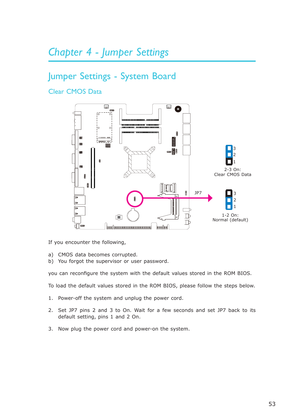 Chapter 4 - jumper settings, Jumper settings - system board | DFI EC300 Series User Manual | Page 53 / 206