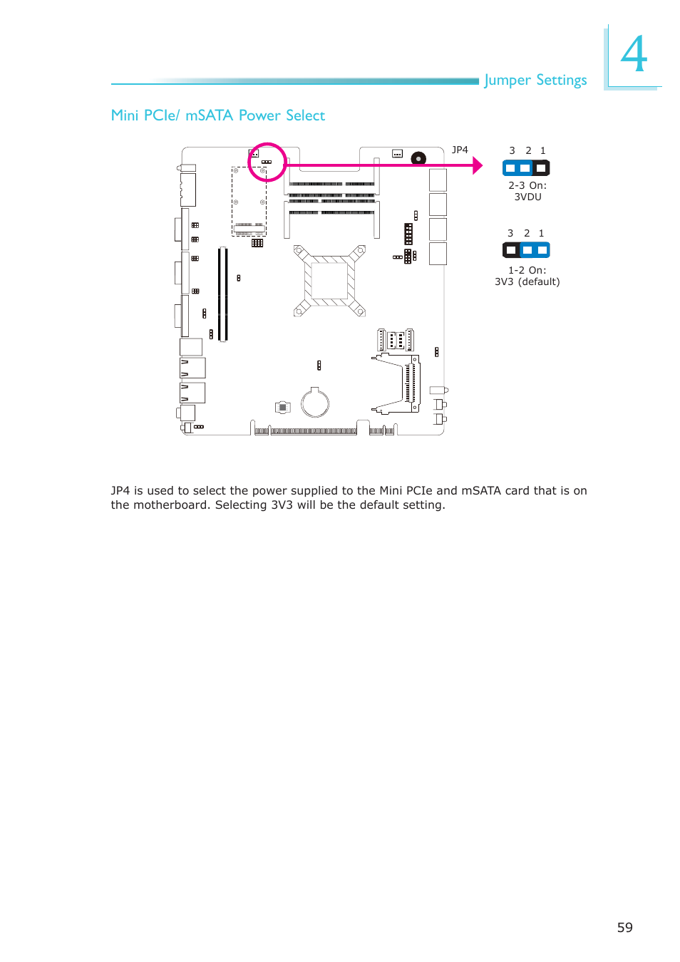 Jumper settings, Mini pcie/ msata power select | DFI EC300 Series User Manual | Page 59 / 206