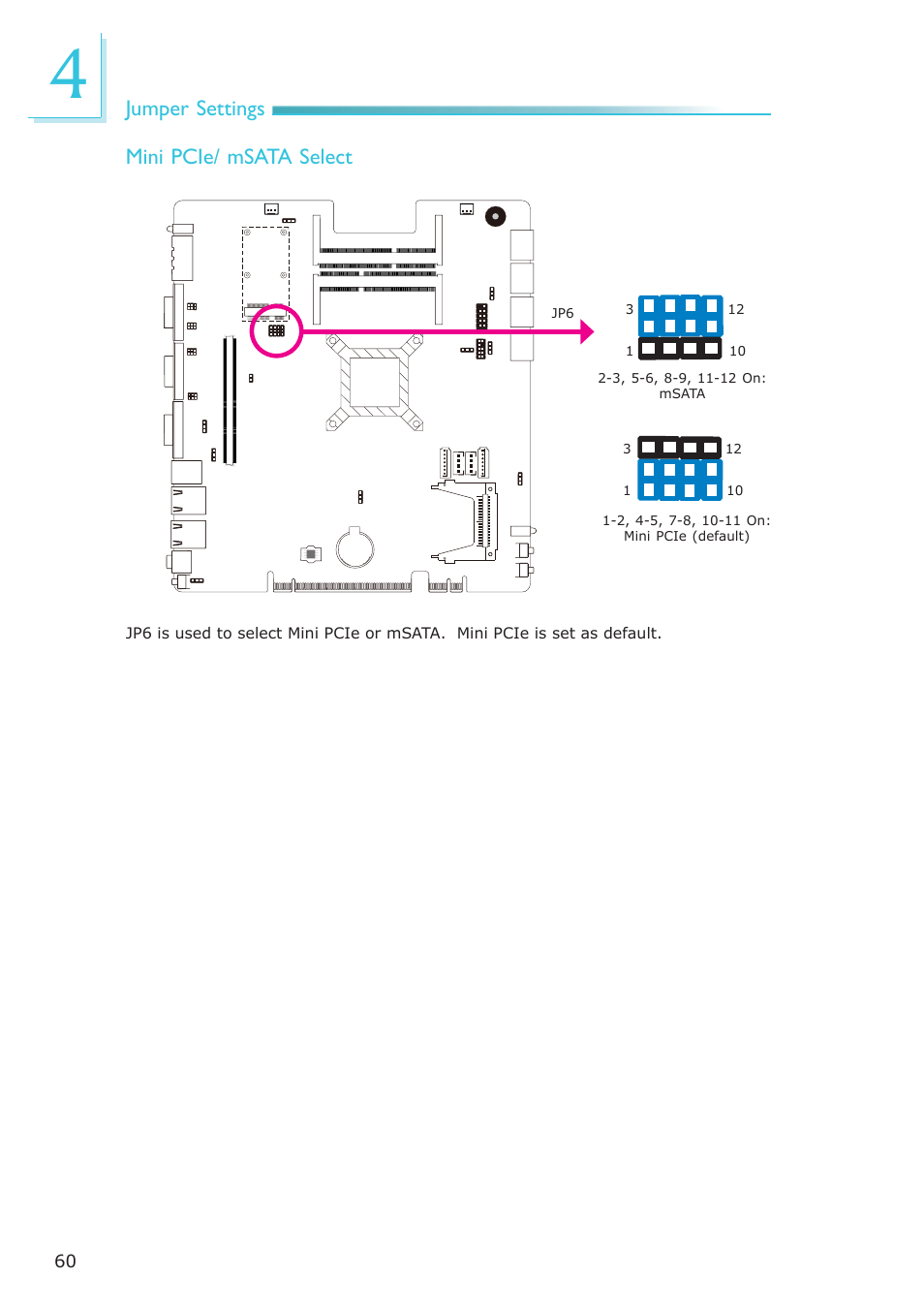 Jumper settings, Mini pcie/ msata select | DFI EC300 Series User Manual | Page 60 / 206