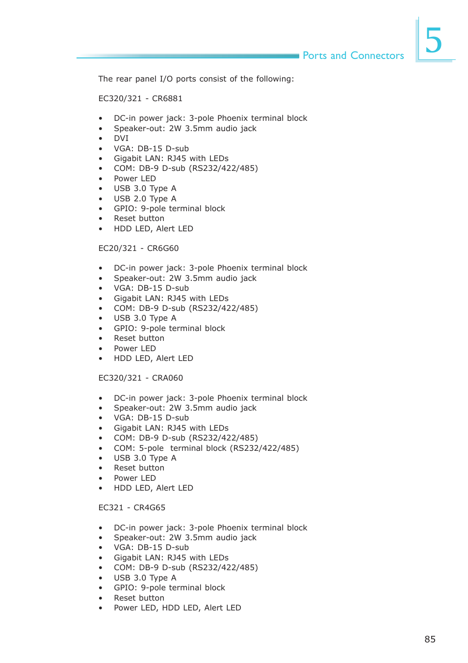 Ports and connectors | DFI EC300 Series User Manual | Page 85 / 206