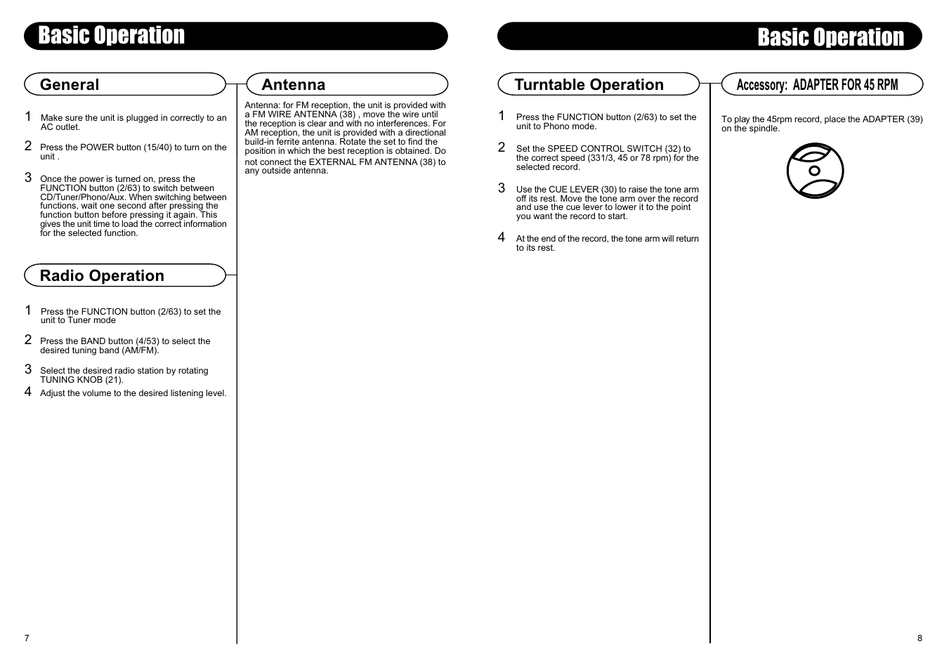 Basic operation, Antenna, Radio operation | Crosley Radio CR245 User Manual | Page 8 / 8
