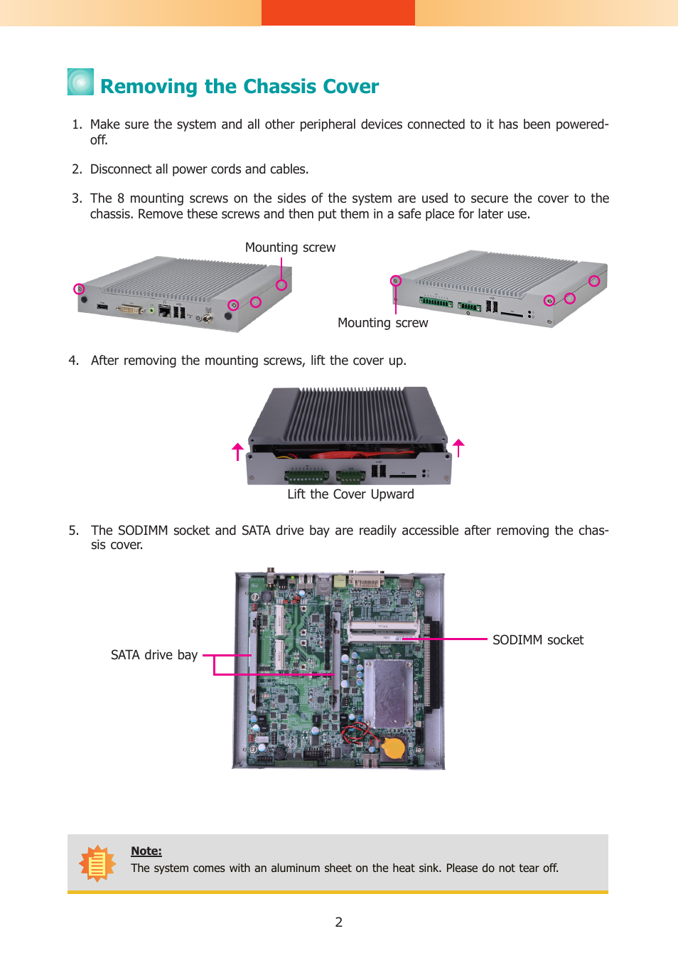 Removing the chassis cover | DFI DS910-CD Installation Guide User Manual | Page 2 / 4