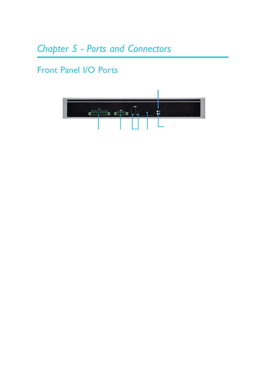 Chapter 5 - ports and connectors, Front panel i/ o ports, Front panel i/o ports | DFI DS912-OT Manual User Manual | Page 34 / 123