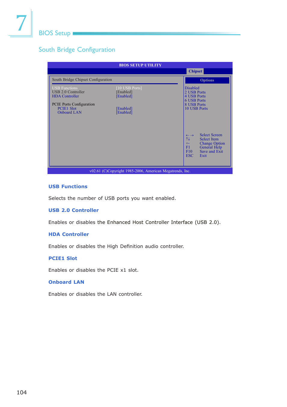Bios setup south bridge configuration | DFI ES121-LR User Manual | Page 104 / 175