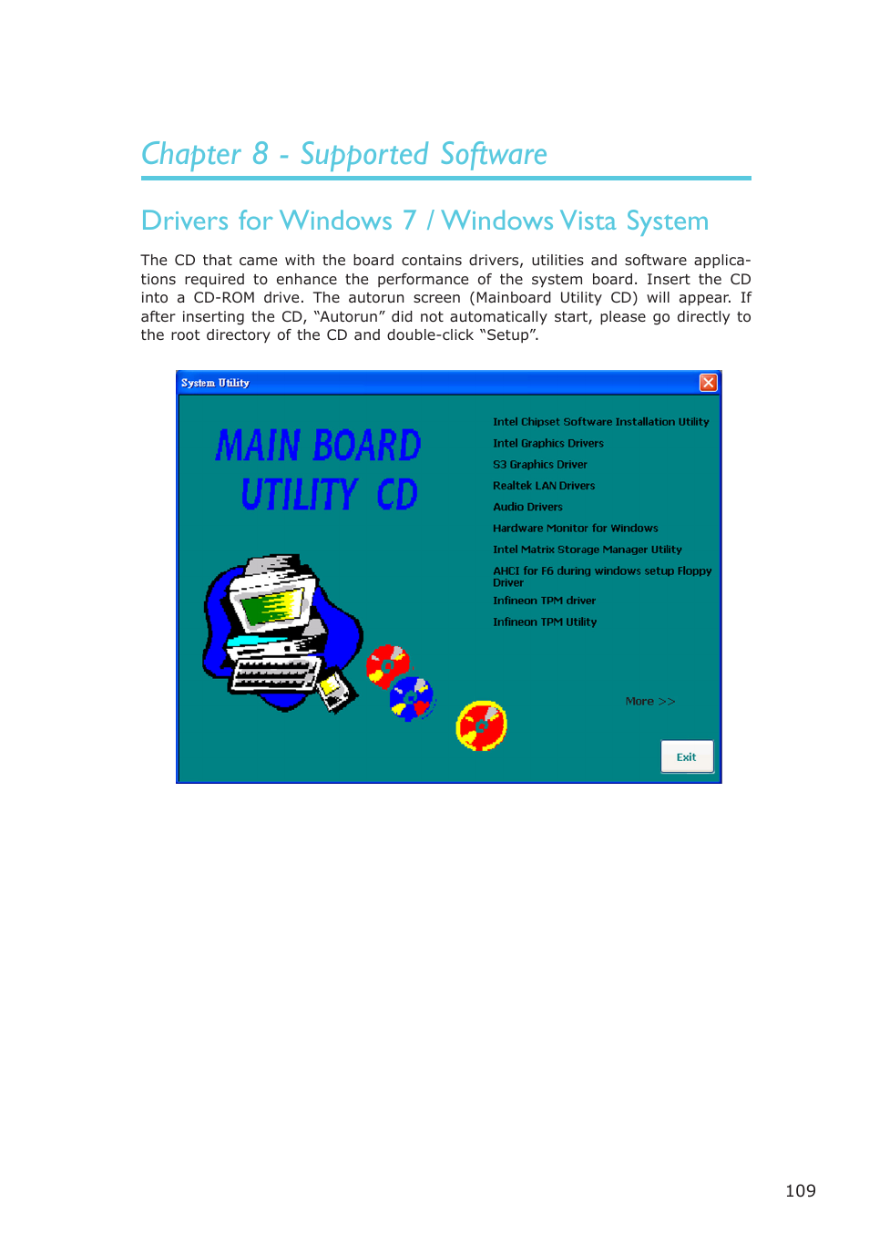Chapter 8 - supported software, Drivers for windows 7 / windows vista system | DFI ES121-LR User Manual | Page 109 / 175