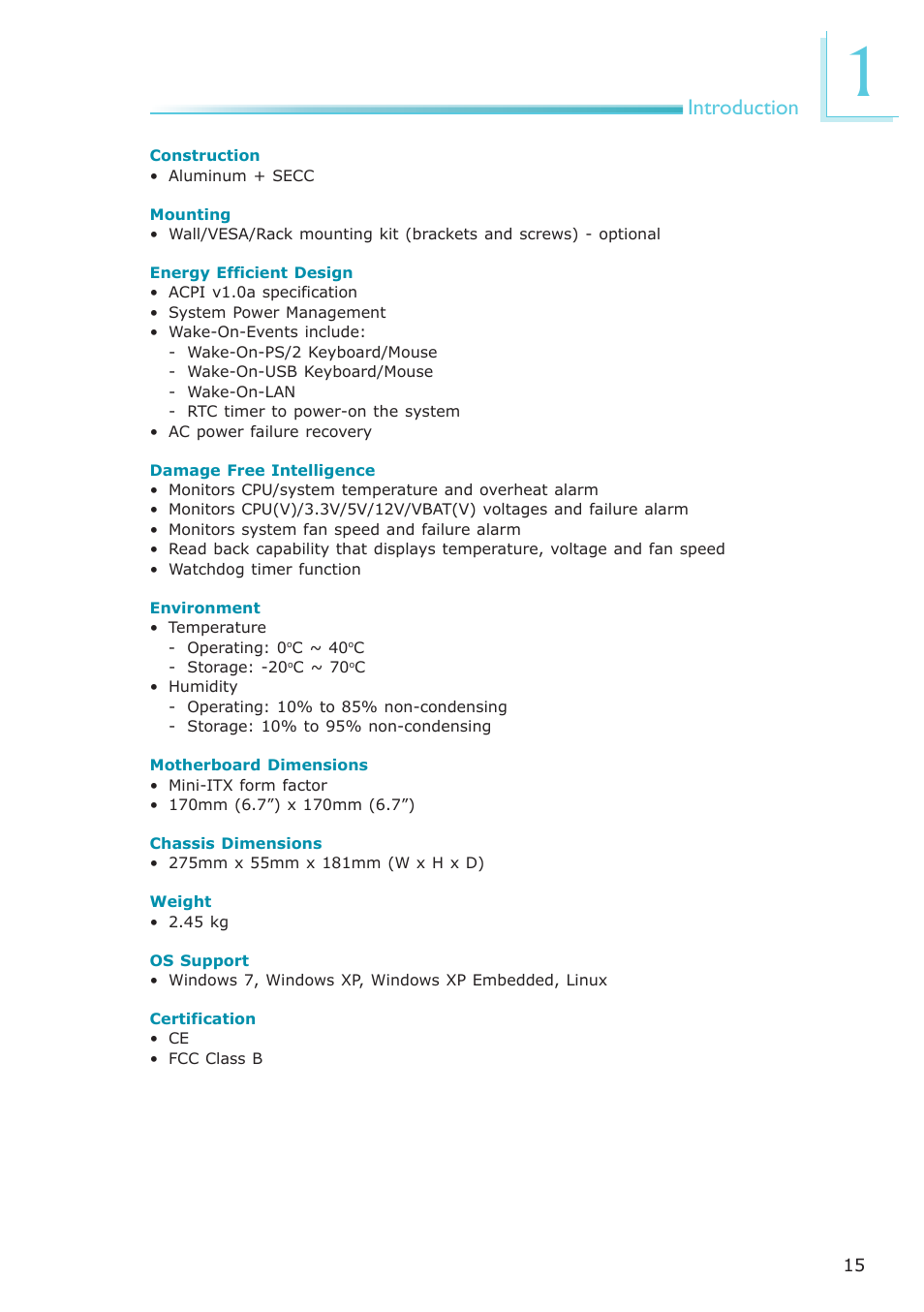 Introduction | DFI ES121-LR User Manual | Page 15 / 175