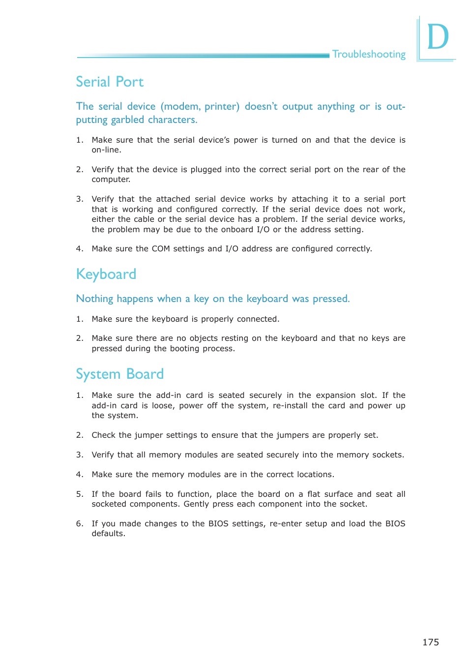 Serial port, Keyboard, System board | DFI ES121-LR User Manual | Page 175 / 175