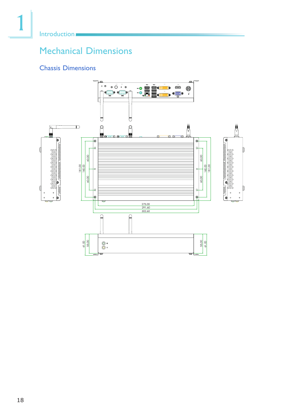 Mechanical dimensions, Introduction, Chassis dimensions | DFI ES121-LR User Manual | Page 18 / 175