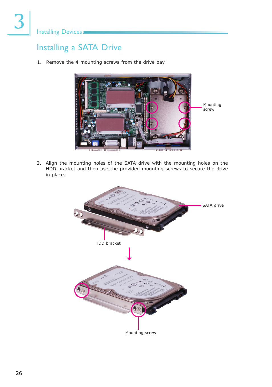 Installing a sata drive | DFI ES121-LR User Manual | Page 26 / 175