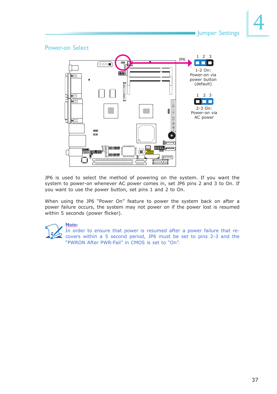 Jumper settings power-on select | DFI ES121-LR User Manual | Page 37 / 175